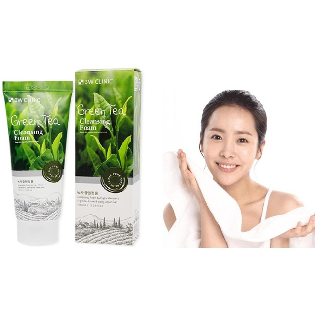 3W Clinic Green Tea Foam Sữa Rửa Mặt Chiết Xuất Trà Xanh