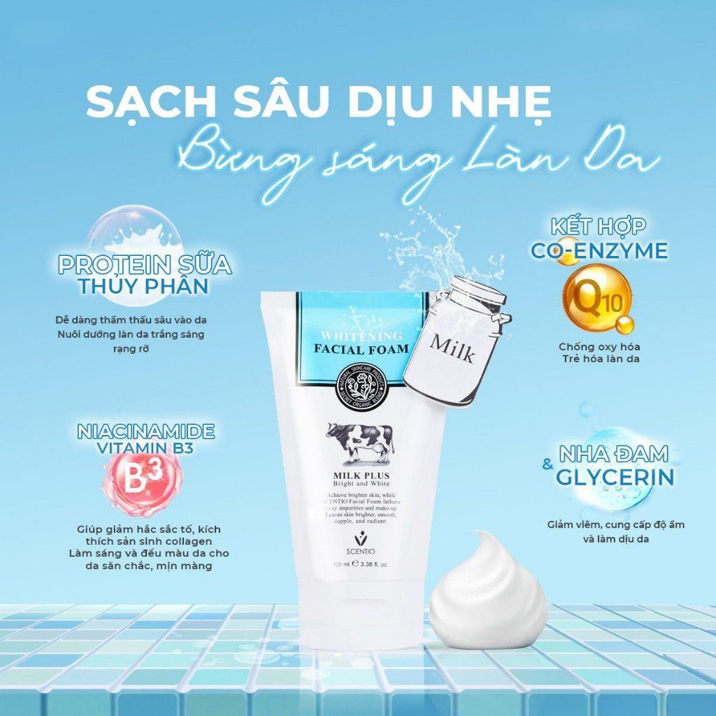 Scentio Milk Plus Sữa Rửa Mặt Whitening 100ml Thái Lan